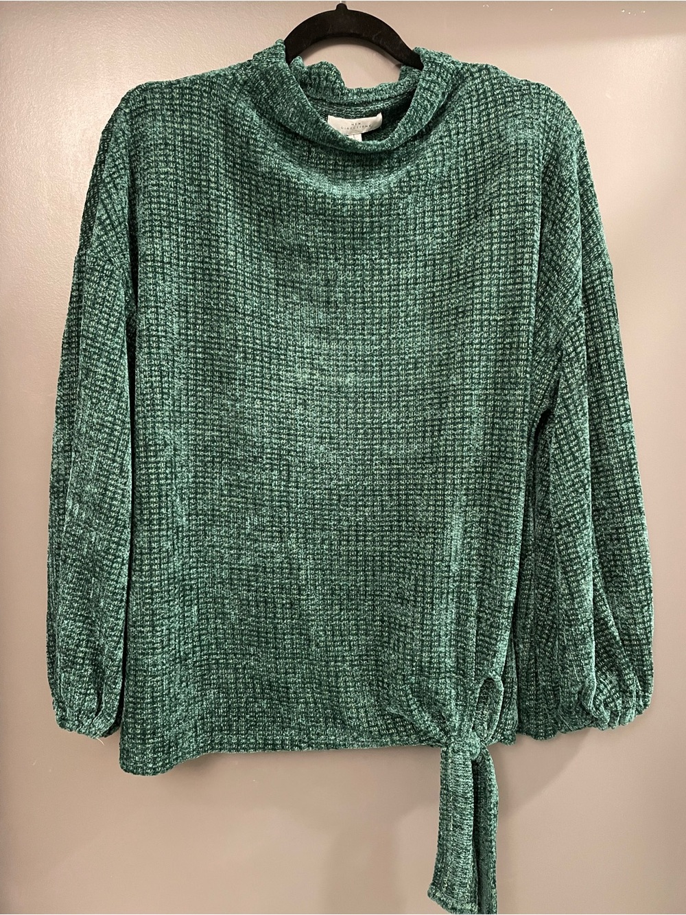 new directions Teal Chenille Cowl-Neck Sweater with Side Tie